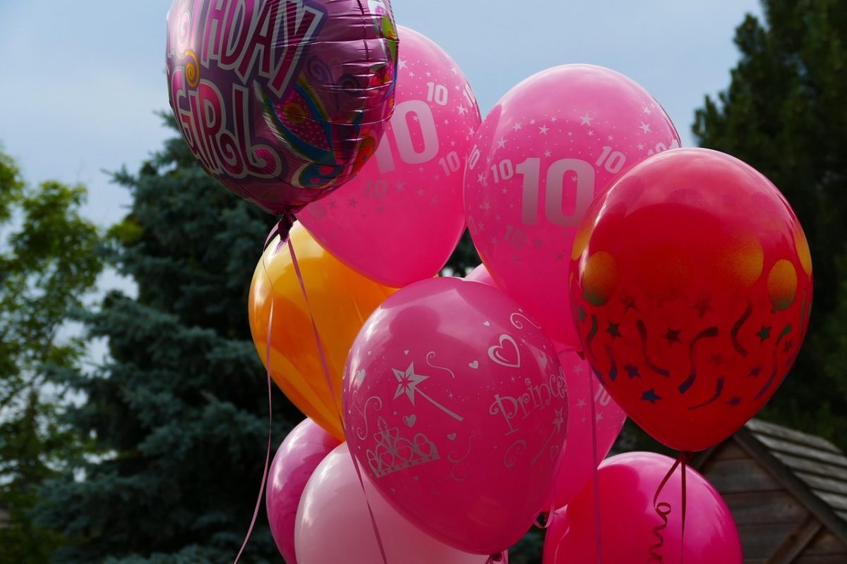 10th Birthday Party Open Studio - group of Pink birthday balloons